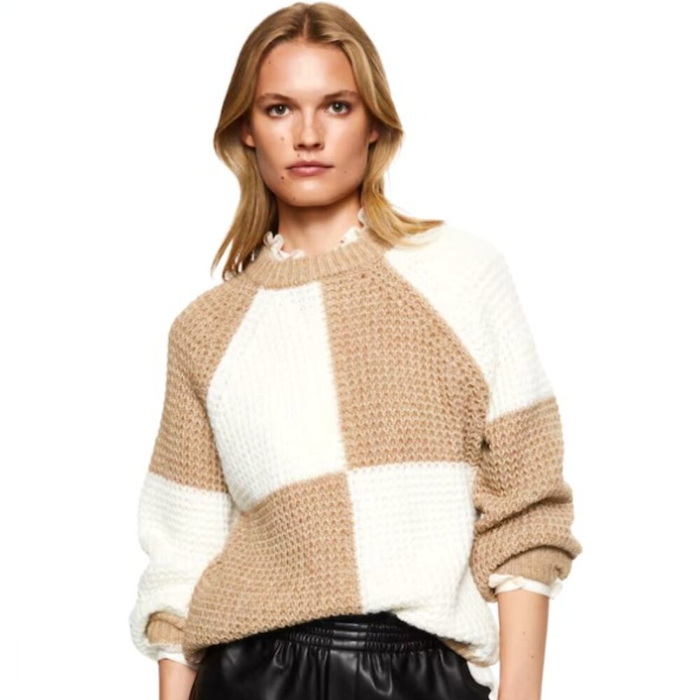 Mango Cream and Beige Oversized Sweater - Size XS